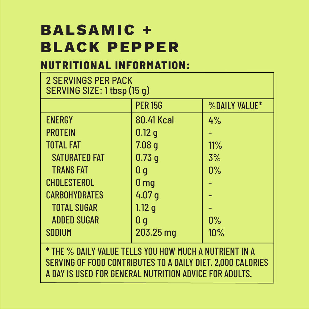 Balsamic + Black Pepper | Sample Pack Dressings | Nutritional Information | Boombay