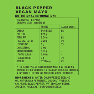 Black Pepper Vegan Mayo | Sample Pack Table Condiments | Nutritional Information | Boombay