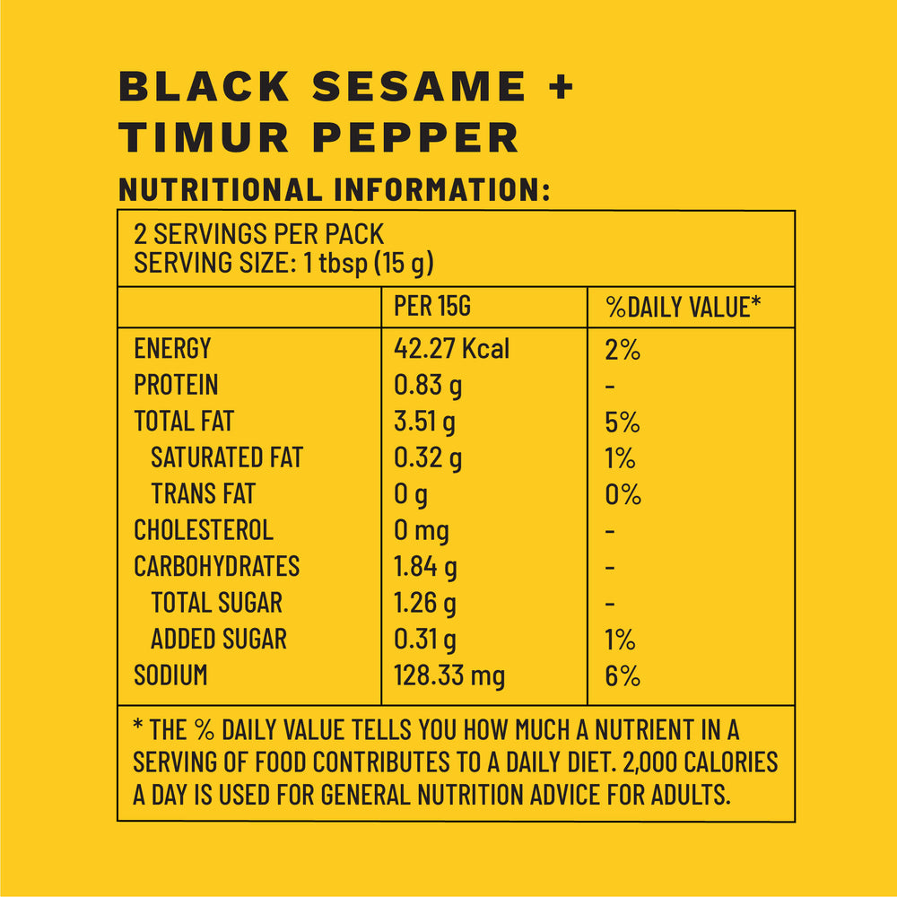 Black Sesame + Timur Pepper | Sample Pack Stir Fry Sauces | Nutritional Information | Boombay