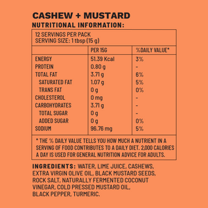 Cashew + Mustard | Dip & Spread | Nutritional Information | Boombay