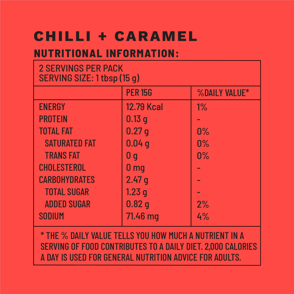 Chilli + Caramel | Sample Pack The Classics | Nutritional Information |  Boombay