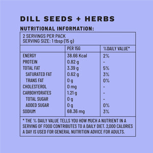 Dill Seeds + Herbs | Sample Pack Dip & Spread | Nutritional Information | Boombay