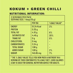 Kokum + Green Chilli | Sample Pack Dressings | Nutritional Information | Boombay