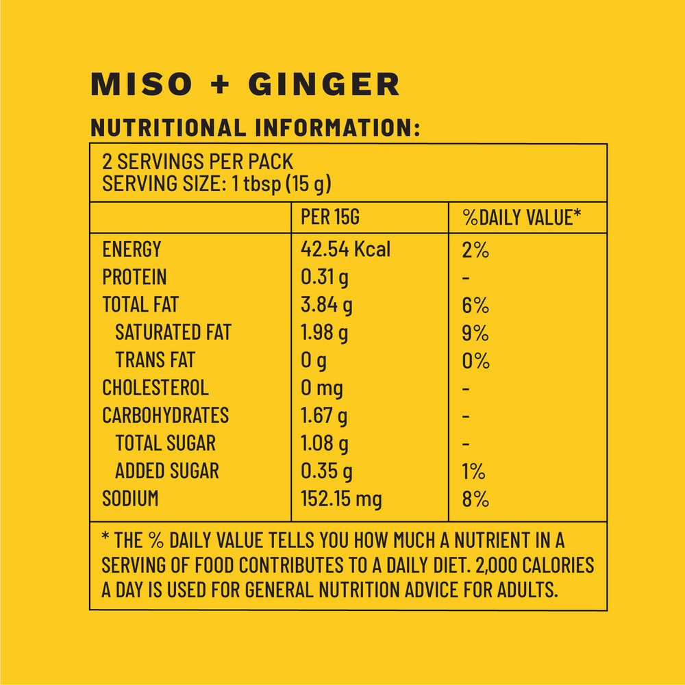 Miso + Ginger | Sample Pack Stir Fry Sauces | Nutritional Information | Boombay