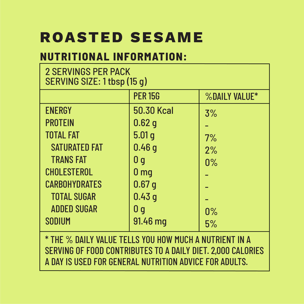 Roasted Sesame | Sample Pack Dressings | Nutritional Information | Boombay