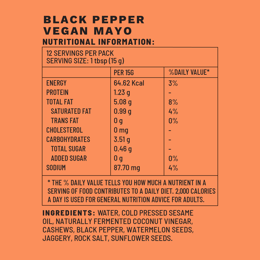Black Pepper | Vegan Mayo | Nutritional Information | Boombay