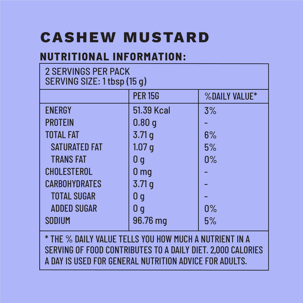 
            
                Load image into Gallery viewer, Cashew + Mustard | Sample Pack Dip &amp;amp; Spread | Nutritional Information | Boombay
            
        