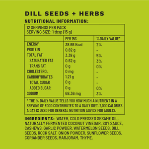 Dill Seeds + Herbs | Dip & Spread | Nutritional Information | Boombay