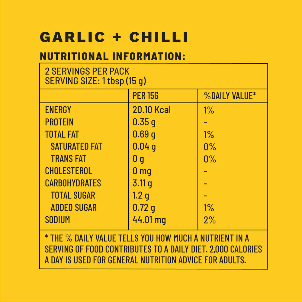 Garlic + Chili | Sample Pack Stir Fry Sauces | Nutritional Information | Boombay