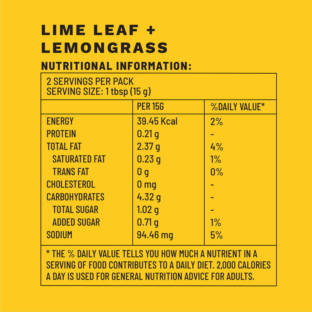 Lime Leaf + Lemongrass | Sample Pack Stir Fry Sauces | Nutritional Information | Boombay