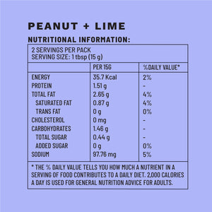 Peanut Lime | Sample Pack Dip & Spread | Nutritional Information | Boombay