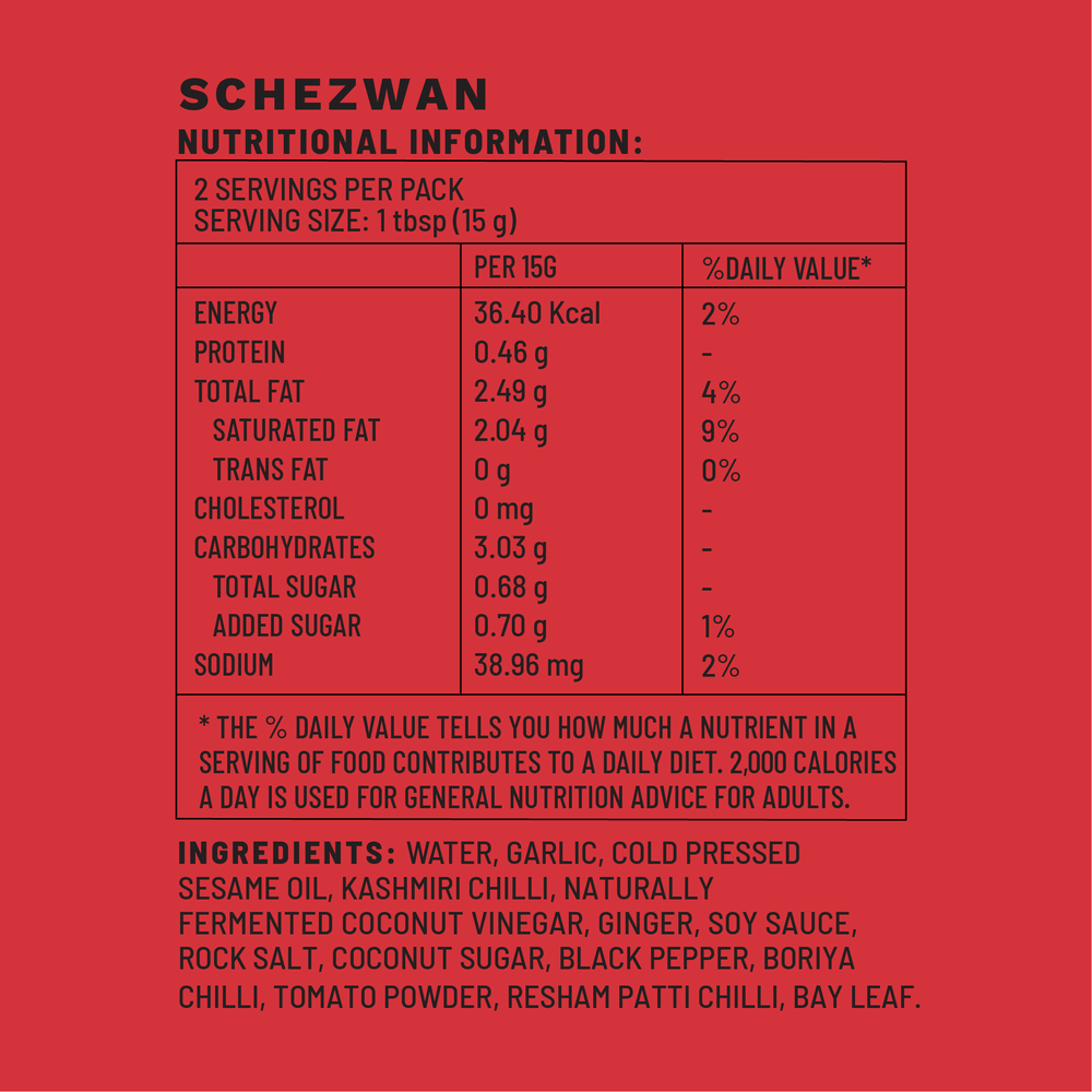Schezwan | Sample Pack Spice Box | Nutritional Information | Boombay