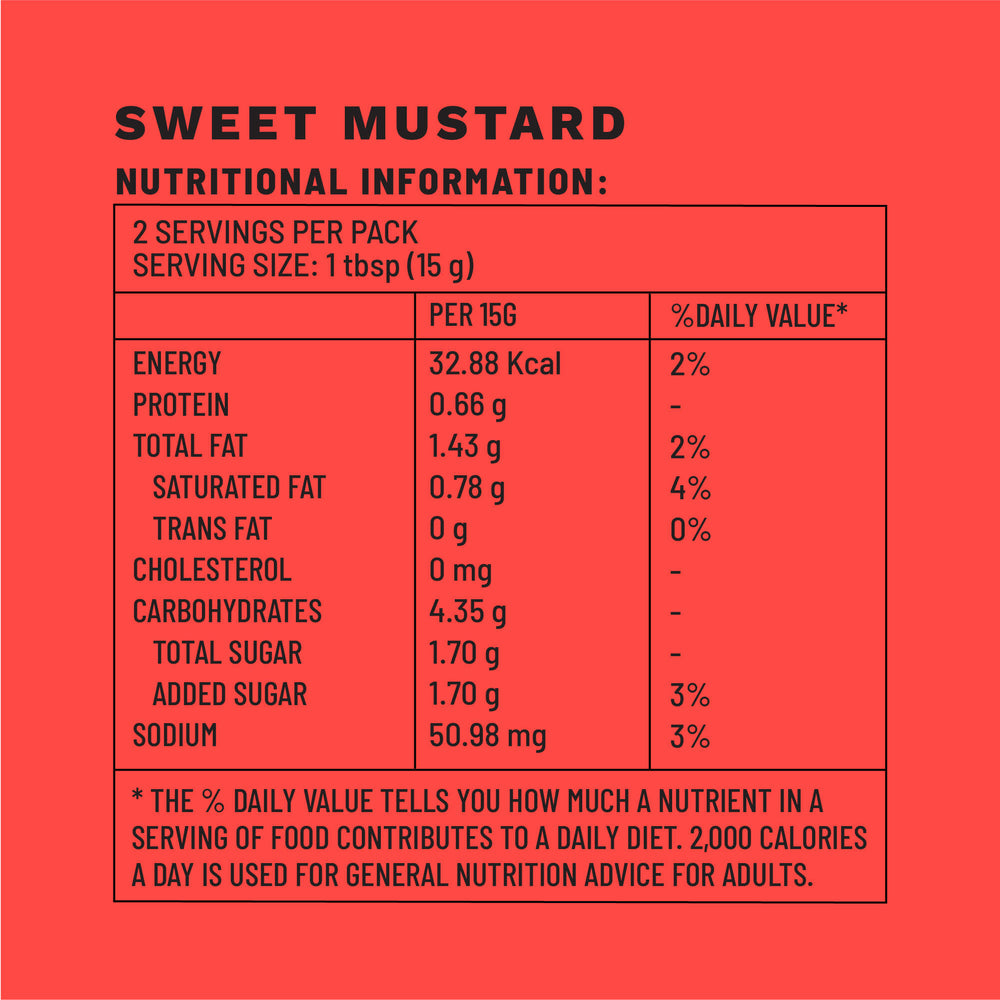 Sweet Mustard | Sample Pack Table Condiments | Nutritional Information | Boombay
