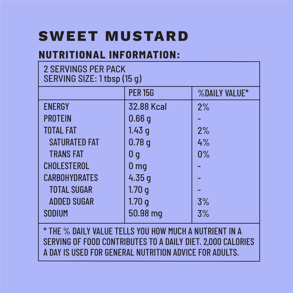 Sweet Mustard | Sample Pack Dip & Spread | Nutritional Information | Boombay