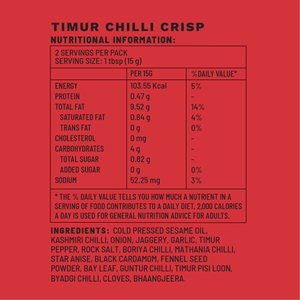 Timur Chilli Crisp | Sample Pack Spice Box | Nutritional Information | Boombay